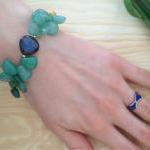 Jade, Blue Agate, Milk White Agate Bracelet,..