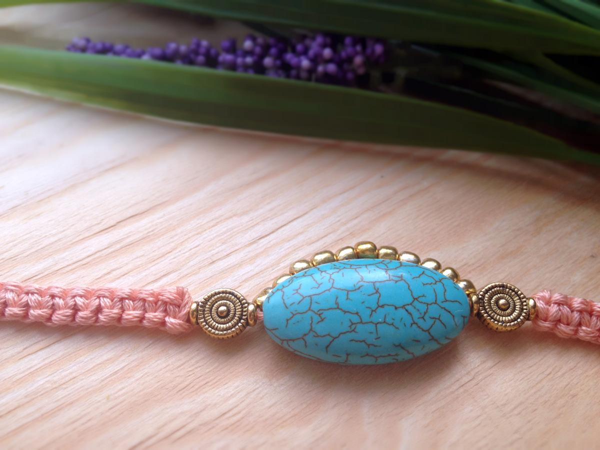 Turquoise bracelet, pastel cobra bracelet, peachy friendship bracelet